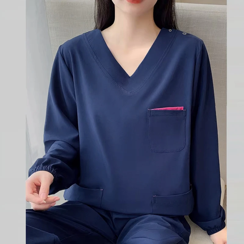 StretchingScrubSetLongSleeveNursingClothesWomenMedicalUniform