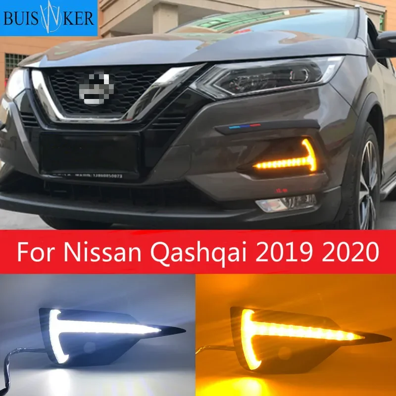 

Автомобильные светодиодные дневные ходовые светильник ни для Nissan Qashqai 2019 2020 динамический поворотник желтый сигнал DRL Противотуманные фары, 1 комплект