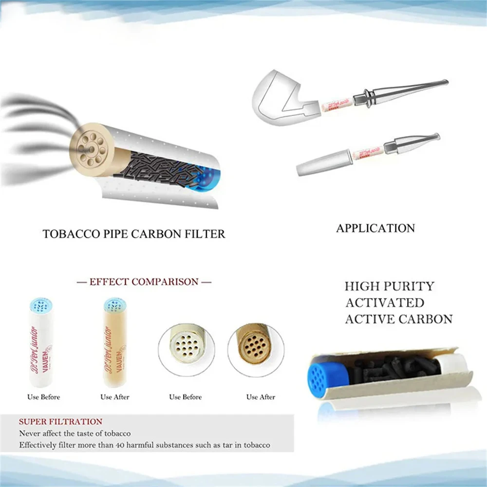 250pcs Disposable Tobacco Pipe Filters 9mm Wood Smoke Pipes Activated Carbon Beads Filter Junior Smoking Accessories 2