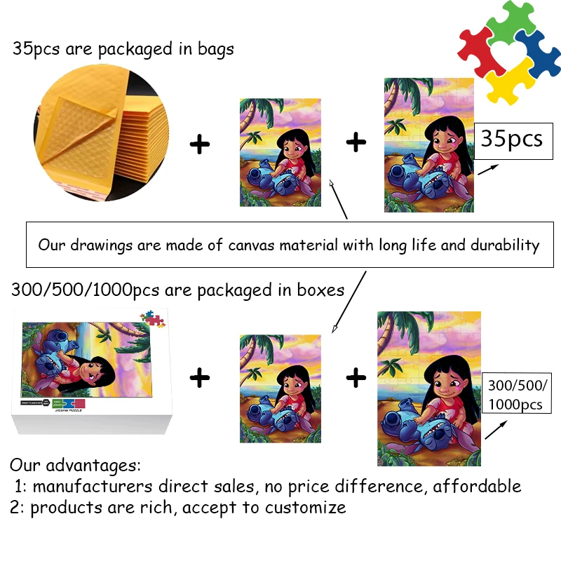 Disney Stitch Puzzle 35/300/500/1000 Pieces Game Jigsaw Puzzle Educational Decompressed Toys Gifts 2