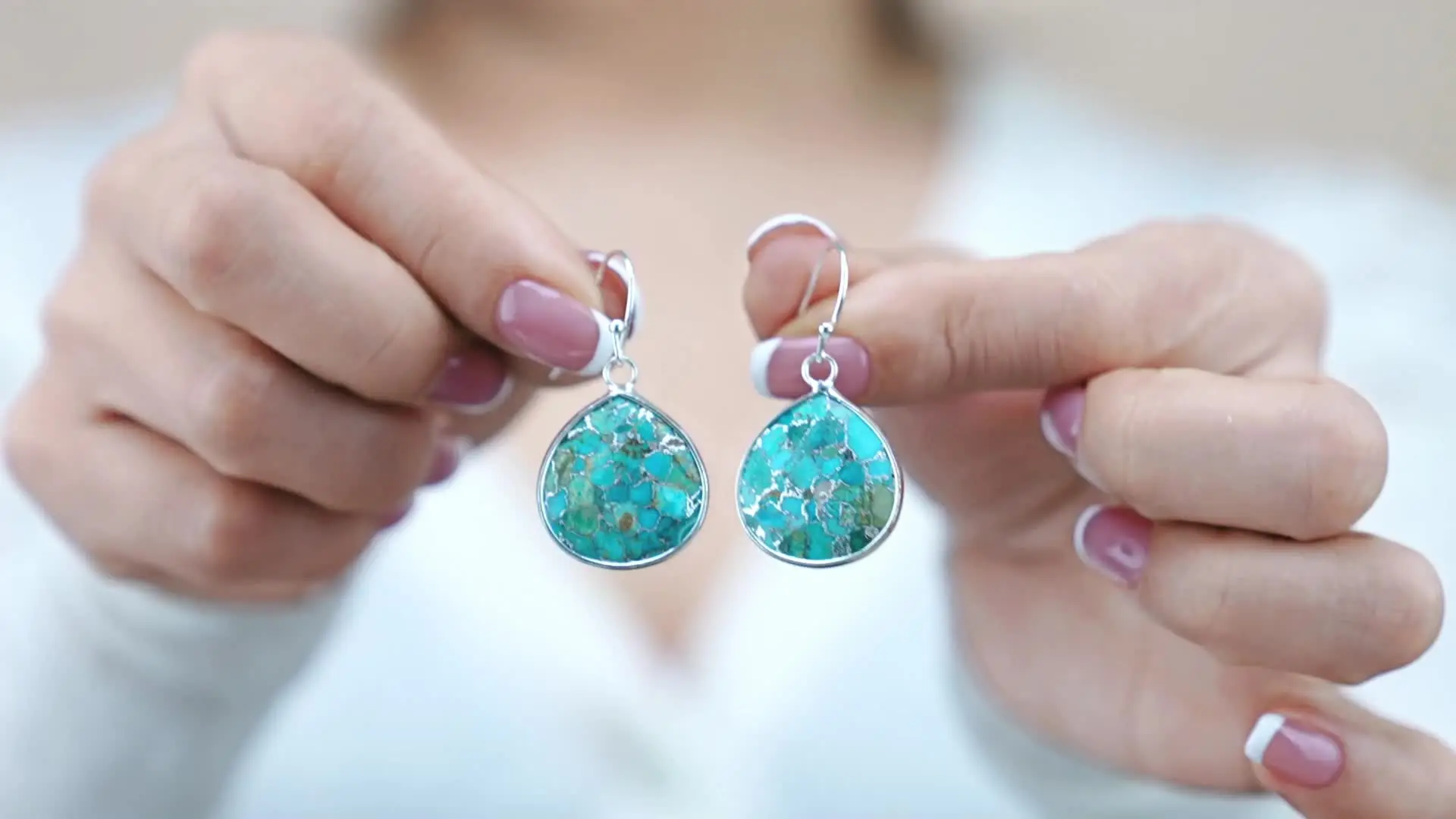 Orecchini Turchese Orecchini Pendenti Con Pietra Turchese Naturale: Goccia Blu, Placcati Argento, Fatti A Mano Negli USA Gioielli In Turchese E - Foto 2