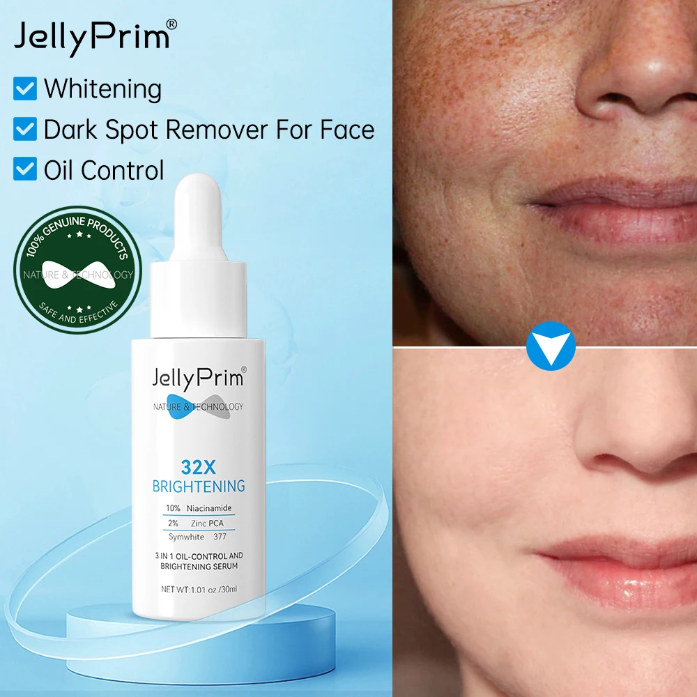 Jellyprim Facial Serum Whitening Skin Care Niacinamide Face Serum Brightening Oil Control Dark Spots Essence 3In-1 Beauty Health 5 days whitening serum dark spot remover and brightening skin tone face serum with glutathione