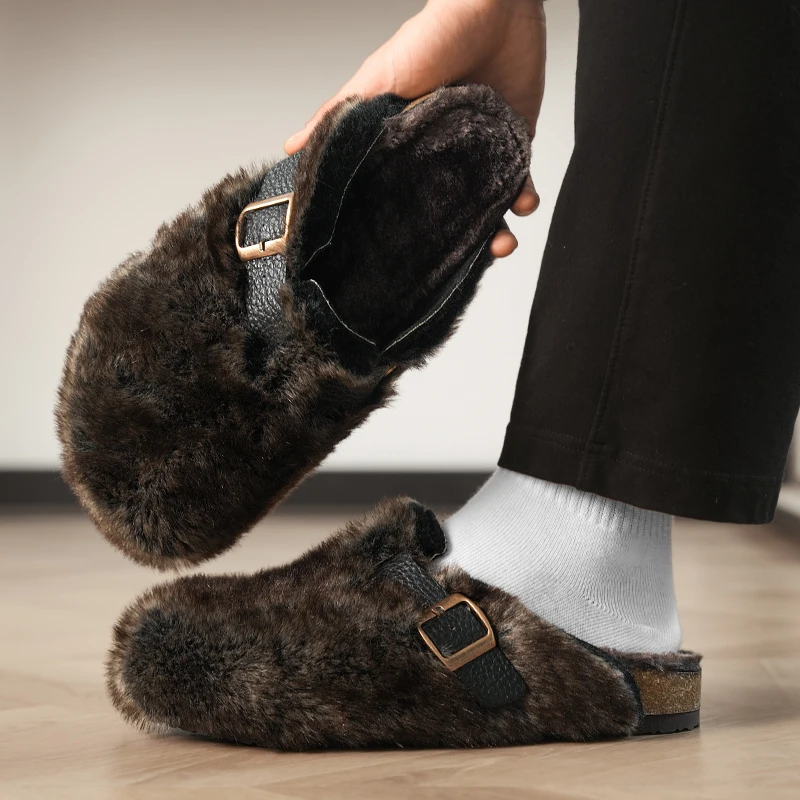 Outdoor Wear Plush Casual Comfortable Rubber Slipper Korean Style Men's Fashionable Slip-On Flat Bottom Slippers Indoor Women