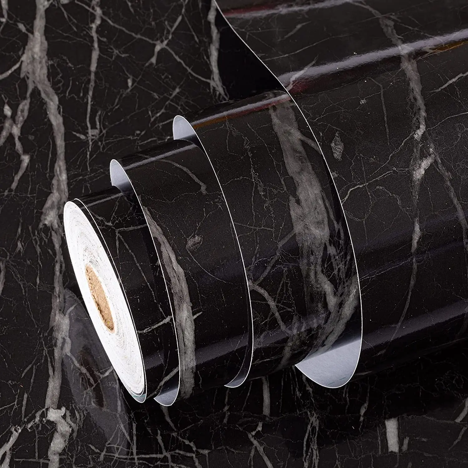 Kitchen Countertop  Vinyl Decorative Adhesive Paper Washable Self-adhesive Wall Wallpaper Furniture Black Marble for Cabinet