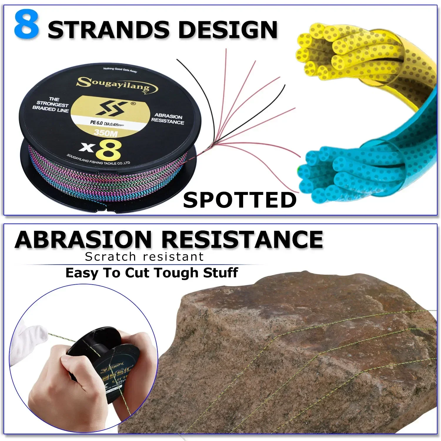 150M X8 Fishing Line Speckled Braided Fishing Line Multifilament Super Strong PE Invisible Sougayilang