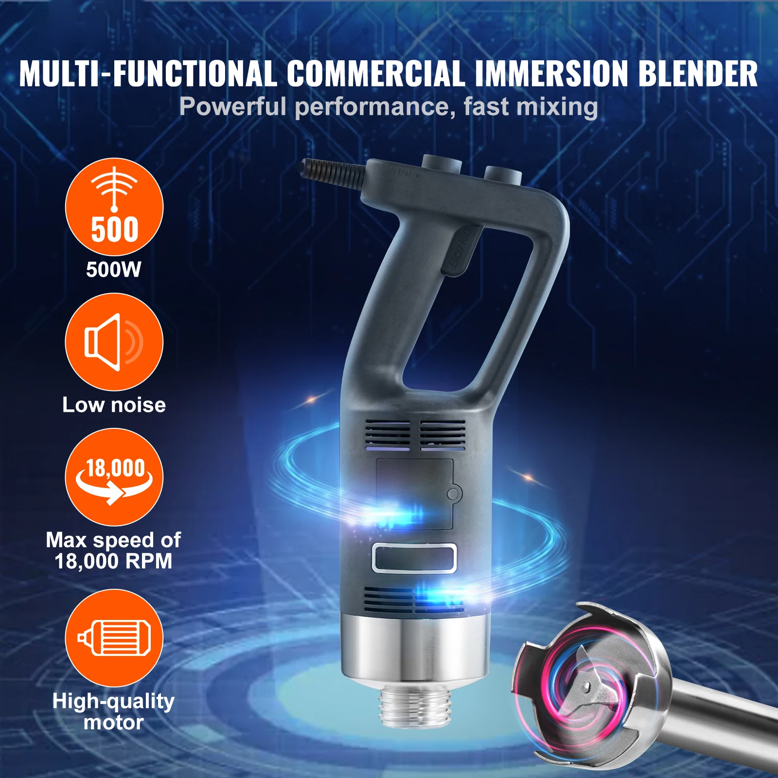 SucceBuy Commercial Immersion Blender 500 Watt Heavy Duty Hand Mixer Variable Speed Kitchen Stick Mixer with 304 Stainless Steel 2