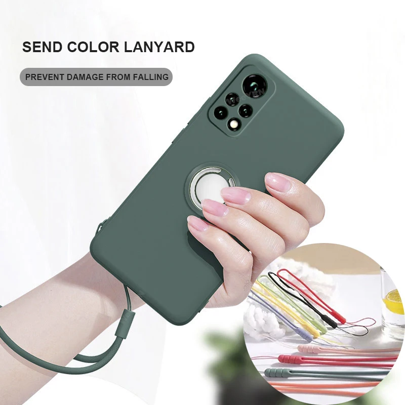 Premium Liquid Silicone Case with Ring Holder and Strap - Durable and Stylish Protection