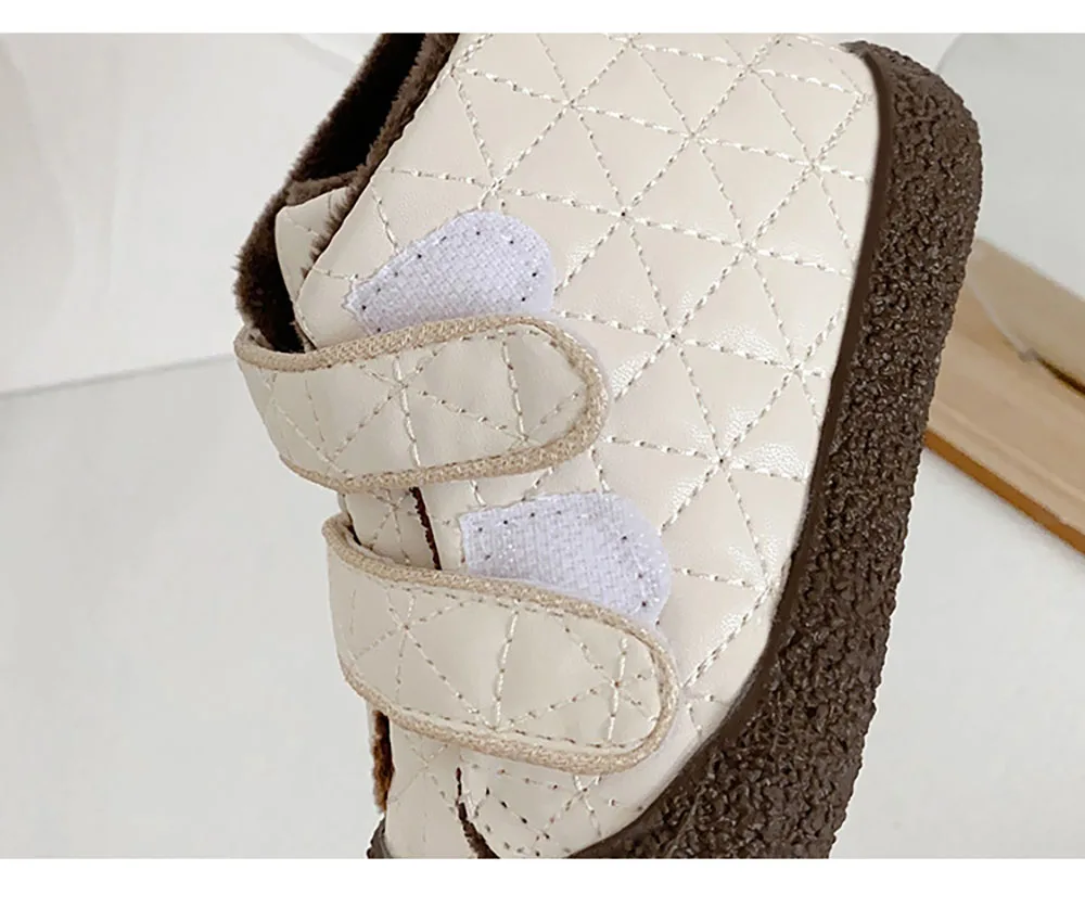 Winter Cotton Toddler Shoes For Baby PU Leather Thick Warm Plush First Step Footwear Lightweight Anti-slippery Infant Shoes 5