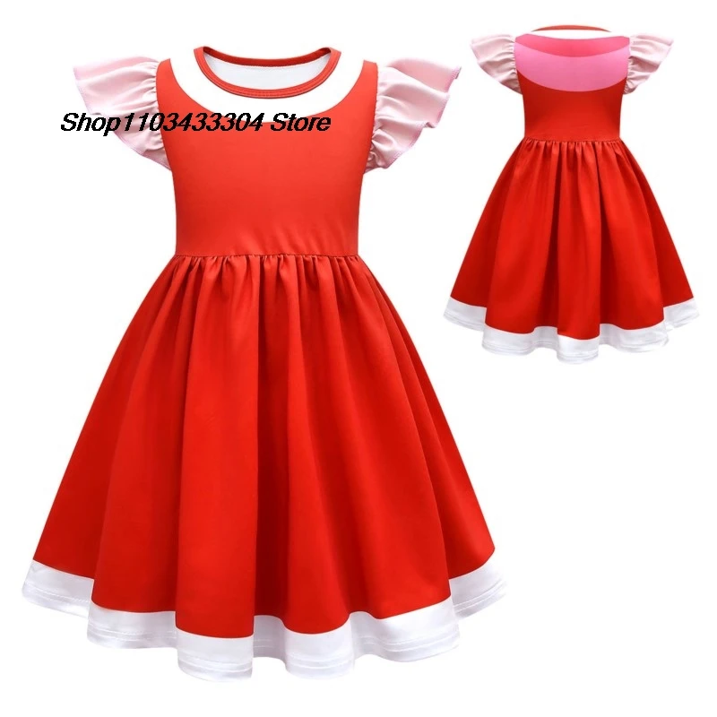 Cosplay Costume Kids Girls Dress Kids Girls Sonic Knuckles Anime Cartoon Short Sleeves Dress Bag Set Outfit Christmas Halloween Cosplay Costume