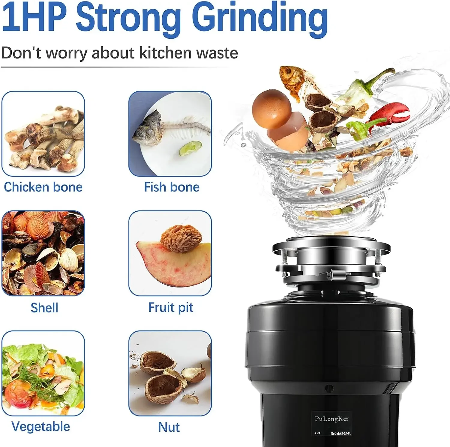 Disposals with Sound Reduction, Continuous Feed Food Waste Disposer for Kitchen Sink, Power Cord Included, Black, HR-7A-TL 5
