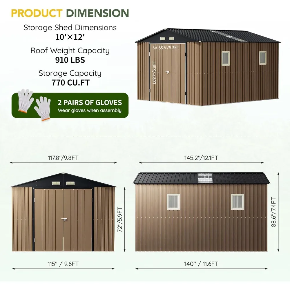 10x12 FT Metal Outdoor Storage Shed 5