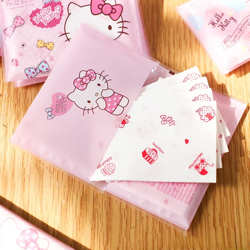 9pcs Hello Kitty Tissue Portable Cute Cartoon Eco-friendly Pocket Women Girl Wallet Paper Handkerchief Thicken Paper Napkin Gift