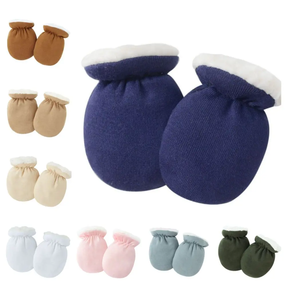 Warm Wool Furry Newborn Mittens Simplicity Solid Color Warm Thicken Toddler Gloves Anti-scratch Face for 0-1 Years Baby Gloves