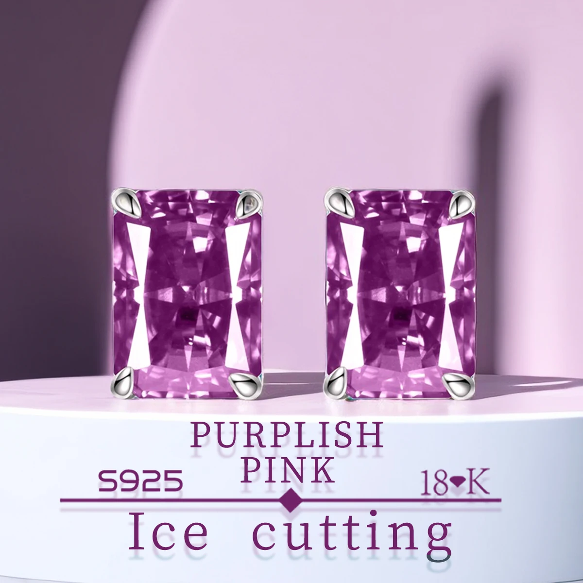 

S925 Sterling Silver Fine Quality 7carat 1 double PURPLISH PINK Zircon Sparkle 5A good quality ice Cut Ladies earrings