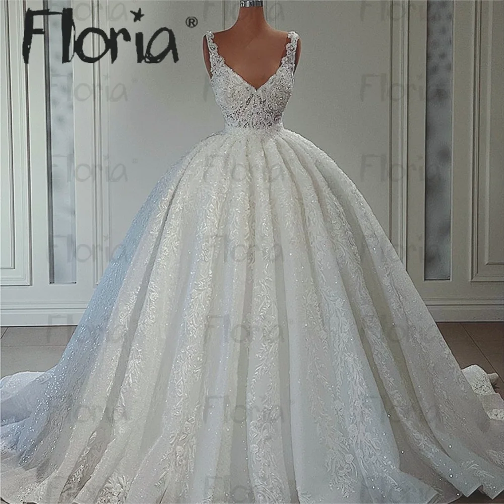 

Gorgeous Ball Gown Wedding Dress 2023 Princess Beaded V-neckline Sleeveless Appliques Lace Up Bridal Dress Vestidos De Novia