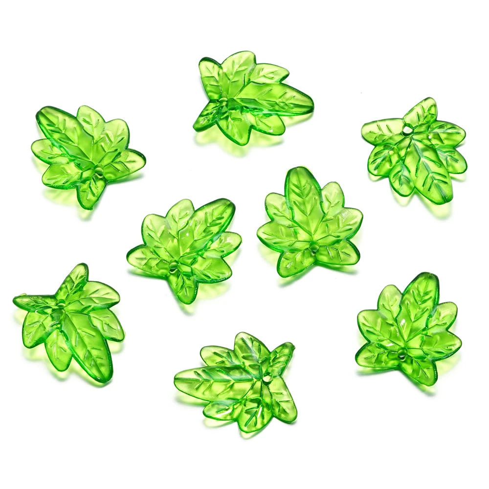 Set of Green Acrylic Leaf Charms for Jewelry Making and Crafts