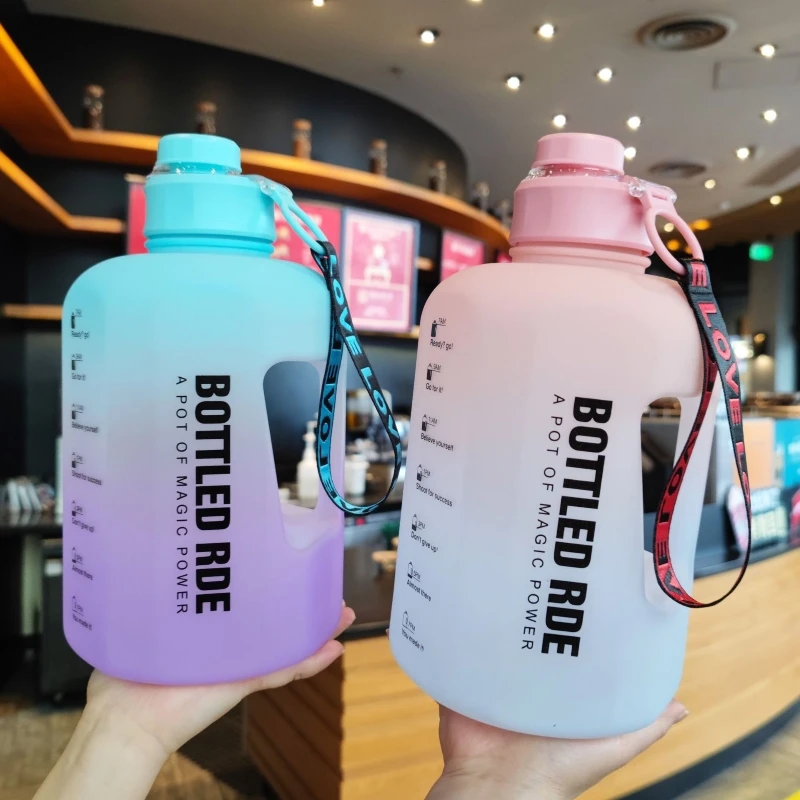 

2.2L Water Bottle With Time Marker Portable Fitness Jugs Large Capacity Handle Mug Sports Gym Drink Tumbler Travel Outdoor Cup