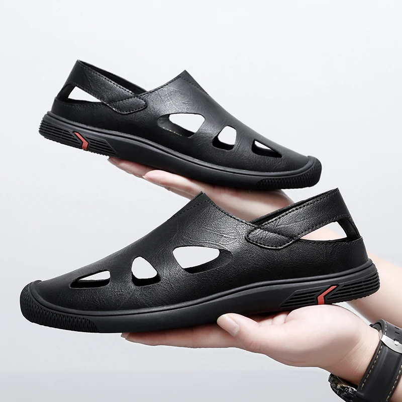 

Summer Men Sandals Genuine Leather Mens Casual Shoes Outdoor Men Leather Sandals for Men Beach Shoes Roman mens Shoes