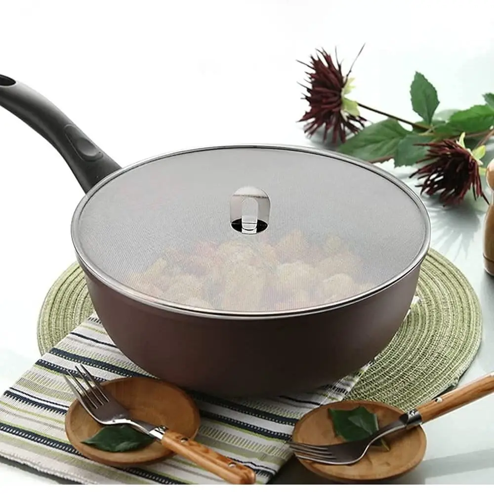 Description Picture 2 of itemSplatter Screen Kitchen Oil Proof Lid Stainless Steel Oil Spill Proof Cover Frying Pan Cover Lid Drain Cover Strainer