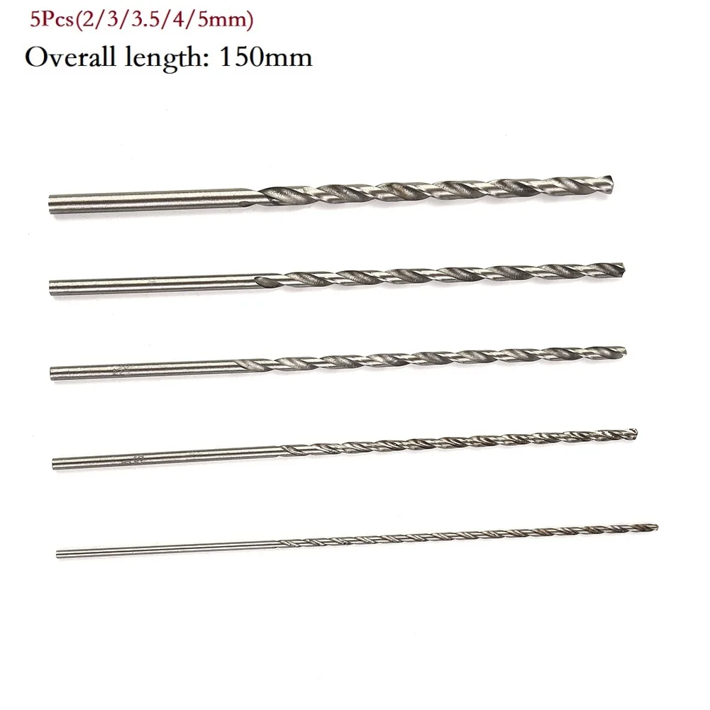 

Set Drill Bit Tools 2mm-5mm 5Pcs Accessories Extra Long High Speed Steel Kit Lot Parts Replace Silver 2/3/3.5/4/5mm