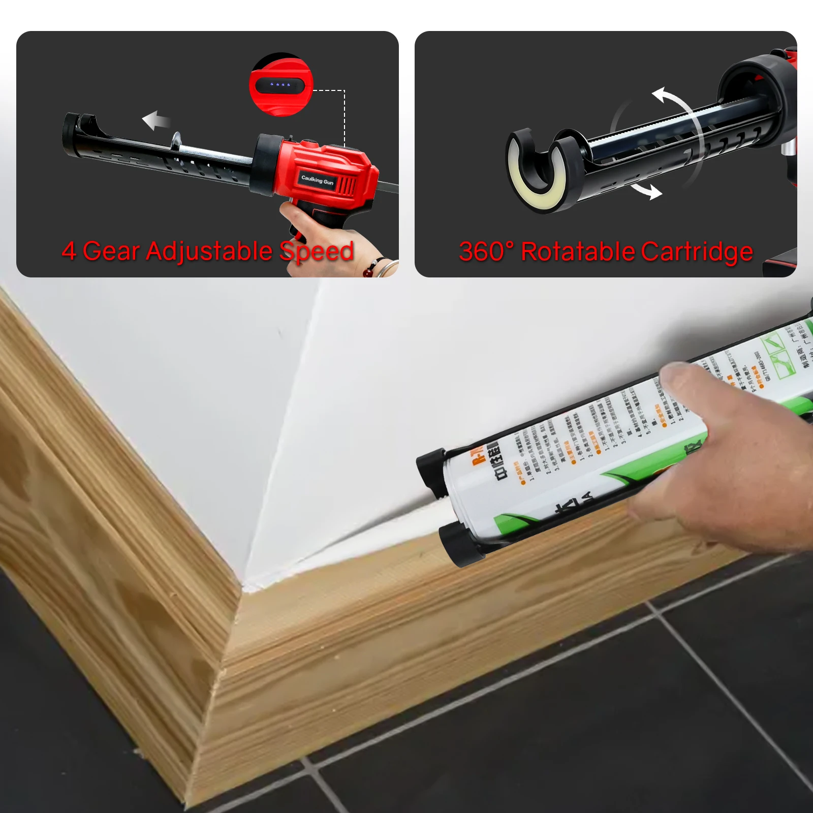 Pistola Per Calafataggio Elettrica 300ml – 4 Velocità Regolabili, Antigoccia E Luce LED Integrata, Per Silicone E Sigillanti