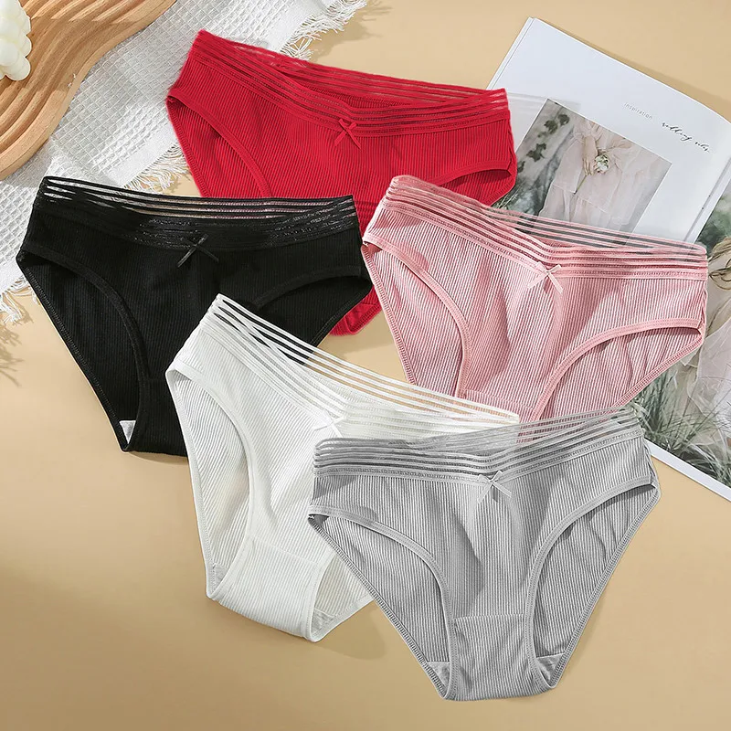 6 Pieces Women Stripe High Waist Underwear