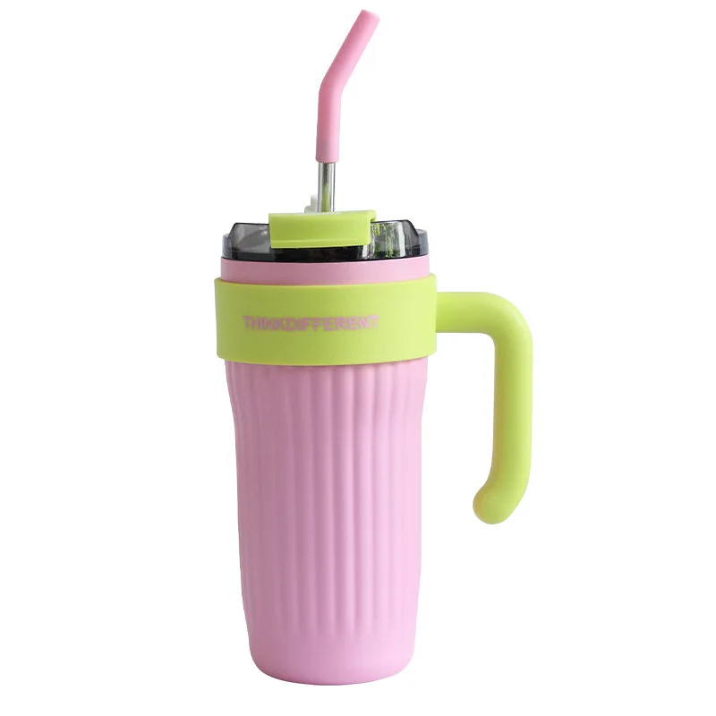 860ml Large Capacity Coffee Cup with Handle Straw Thermos Cup Girl