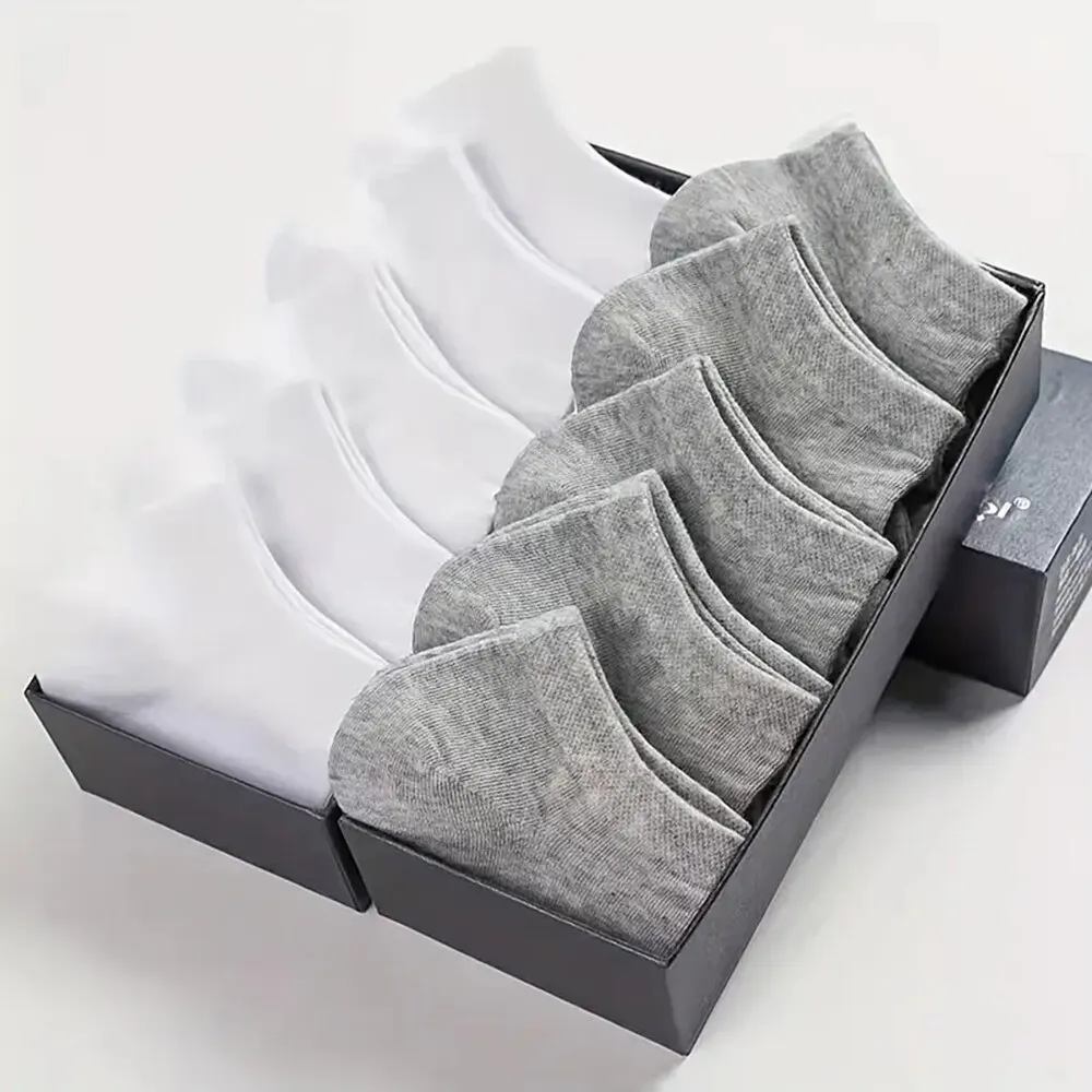 10 Pairs Men's Boat Socks Breathable Sweat Absorbing Solid Color Sports Business Low Socks