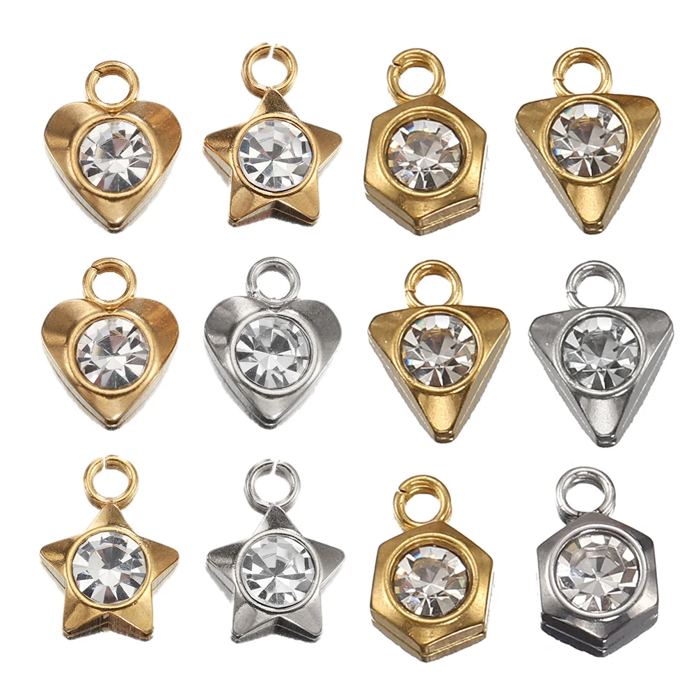 20 Stück Edelstahl Zirkon Strass Stern Liebe Herz Charms Anhänger für Ohrringe Halskette Armband DIY Schmuckherstellung