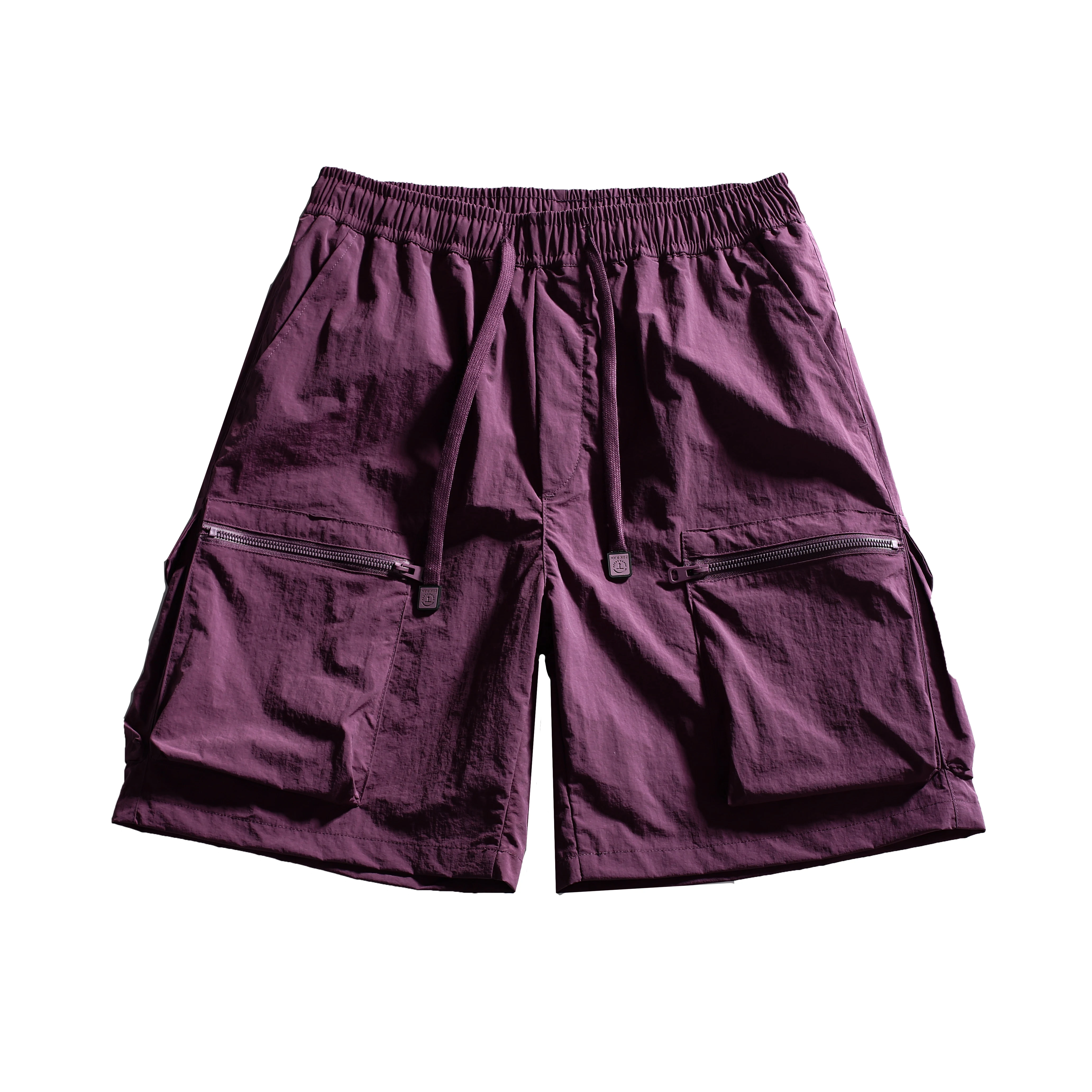 Summer Men's Solid Bandage High Waisted Pockets Shirring Zipper Elastic Casual Sportswear Trousers England Style Vintage Shorts