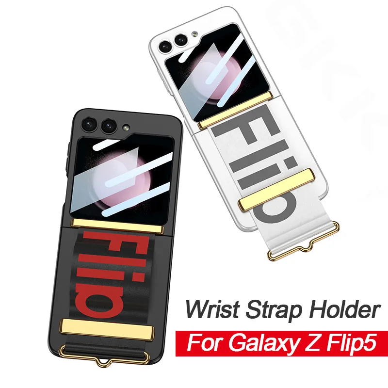 

Оригинальный чехол GKK для Samsung Galaxy Z Flip 5, Ультратонкий чехол с ремешком на запястье и подставкой, стеклянный жесткий чехол для Galaxy Z Flip5