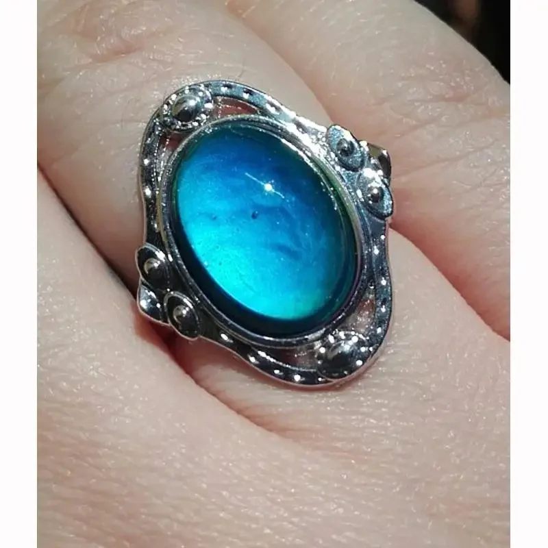 Anillo De Estado De ánimo Plateado Vintage, Cambia De Color Con La Temperatura, Para Hombre Y Mujer