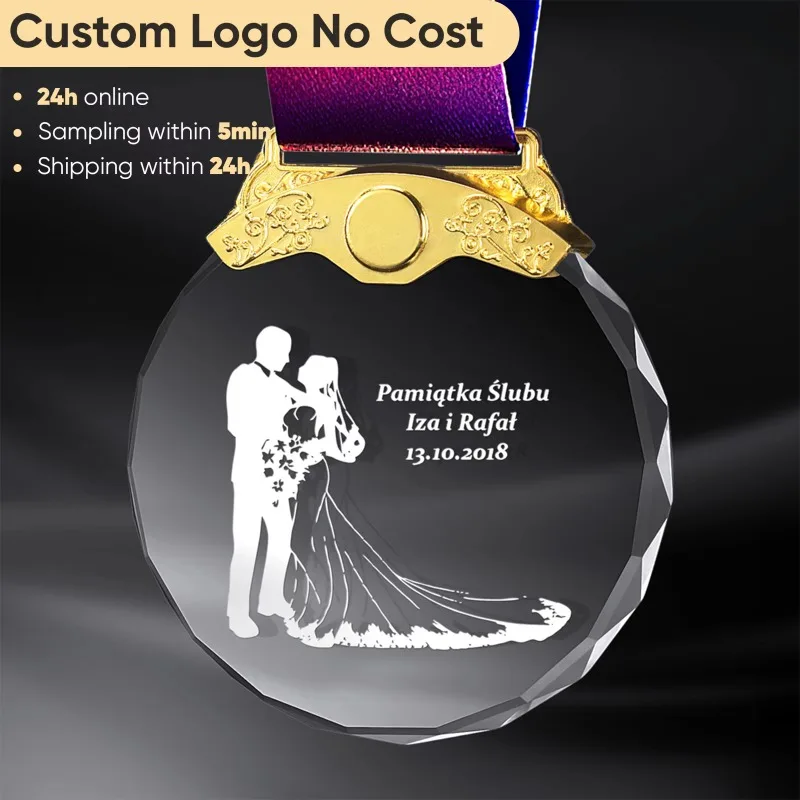 Free Clear Crystal Glass Medal Color Printing or Laser Engraving 1st 2nd 3rd Place Awards Includes Box Packaging 1PCS