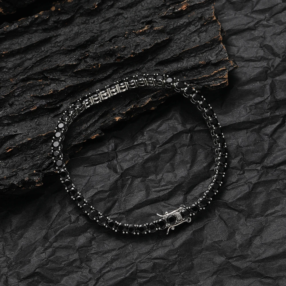 3MM 4MM 5MM Black CZ Stone Tennis Bracelets Men And Women Hip Hop Jewelry BB238