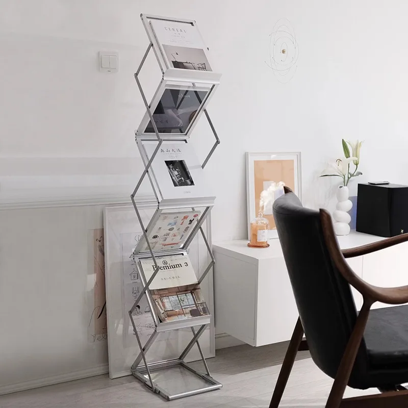 

Wuli Nordic Folding Bookshelf Home Vertical Floor-to-ceiling Magazine Rack Floor-to-ceiling Creative Art Storage Shelf