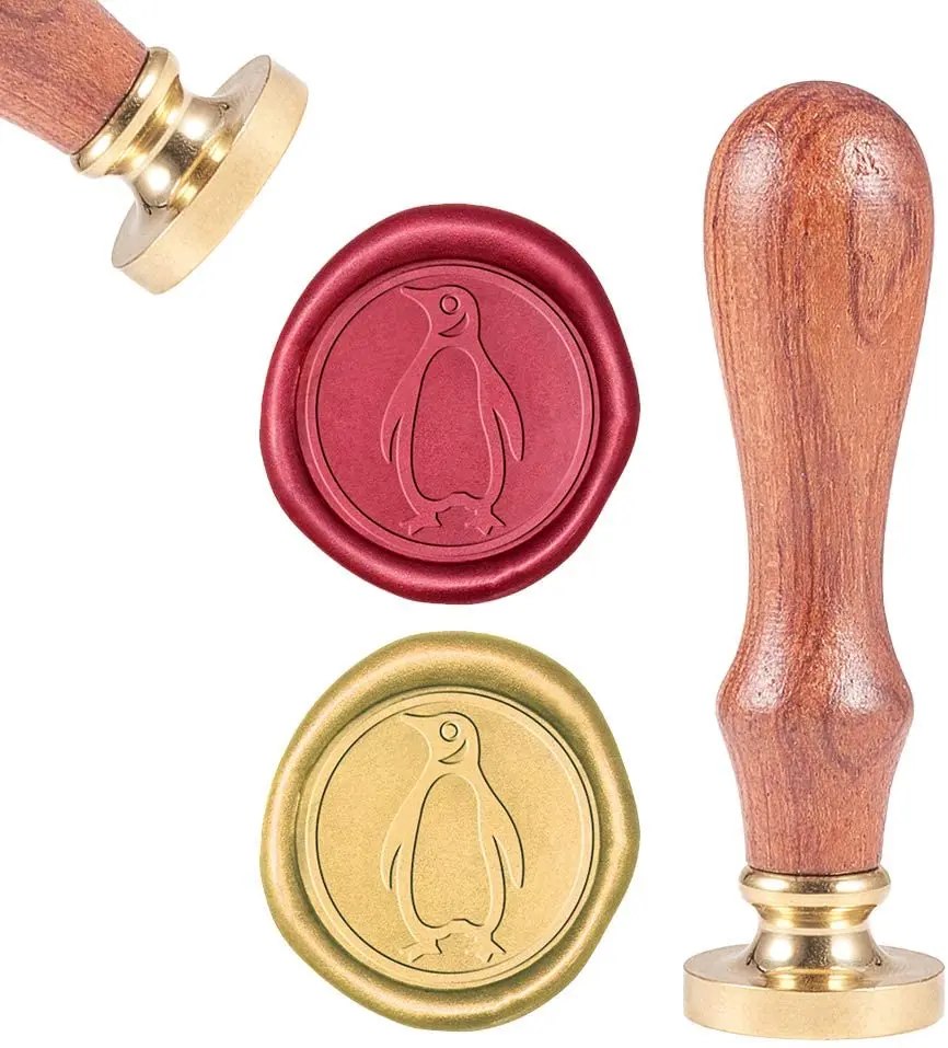 

1PC DIY Scrapbook Brass Wax Seal Stamp and Wood Handle Sets Penguin Golden 8.9x2.5cm Stamps: 25x14.5mm