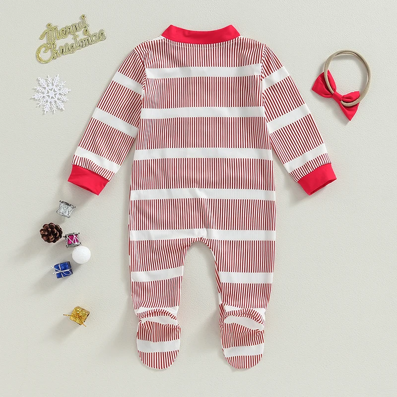 Infant Girls Christmas Rompers with Reindeer Print and Matching Headband Set for Winter Holiday Season Outfits