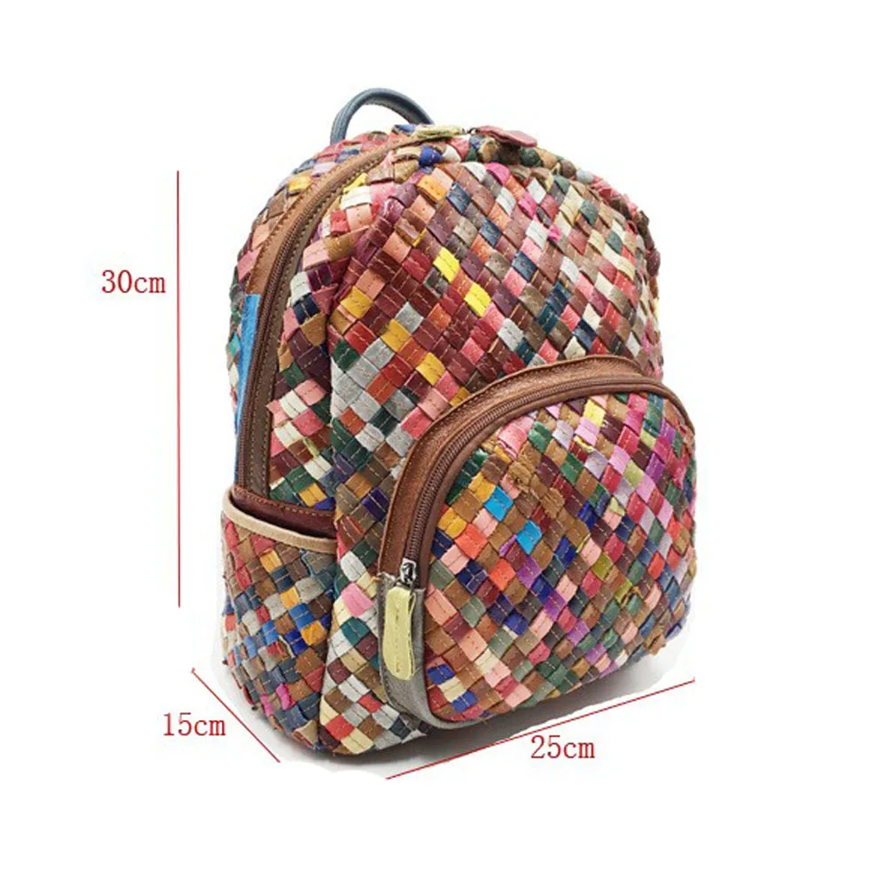 Annmouler Vintage Women Backpack Genuine Leather Daypack Large Capacity Rucksack for Women Cow Leather Weave Bag 5