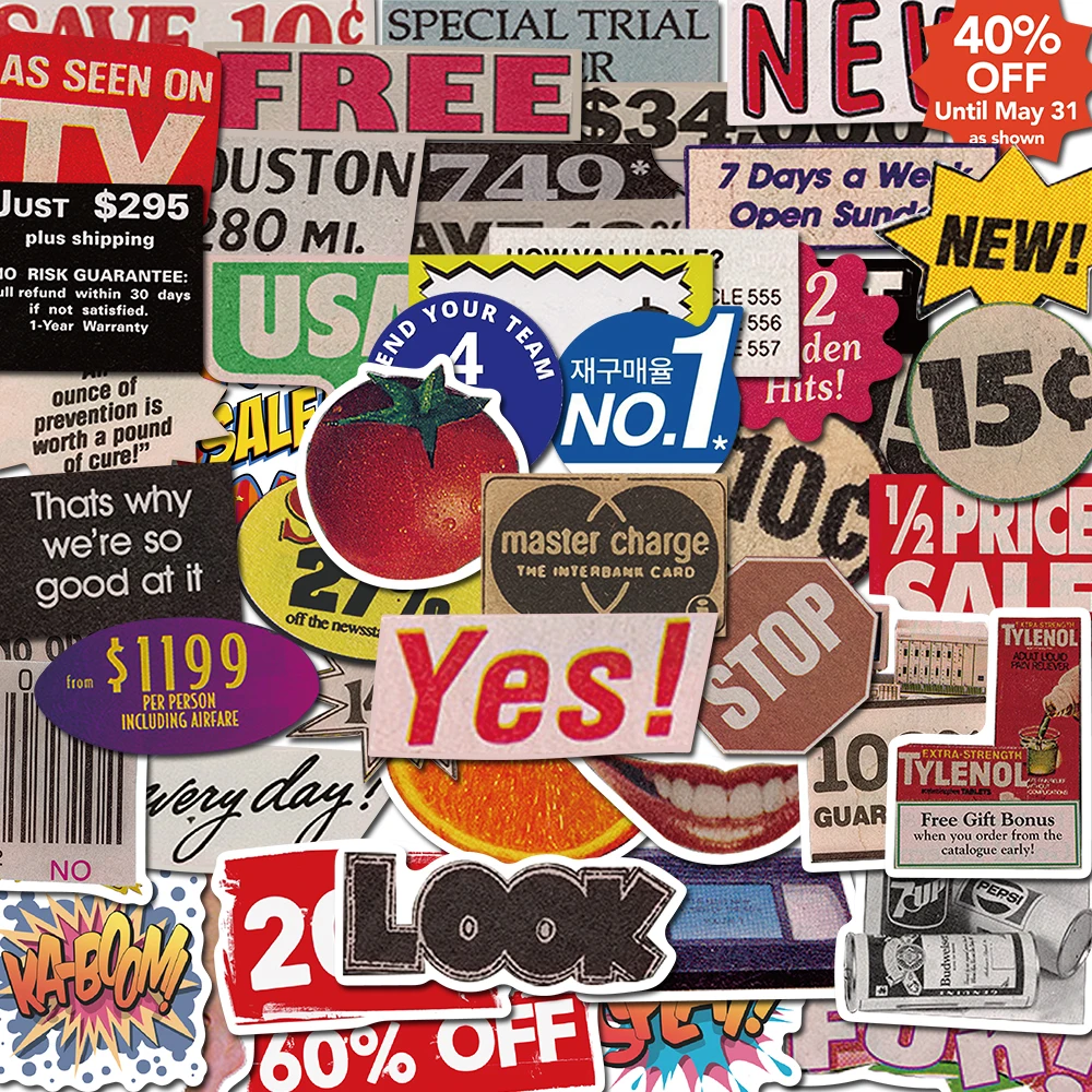 

50PCS Pop Style Popular Realism Vintage Stickers Suitable For Luggage Motorcycle Suitcase Laptop DIY Classic Decals Graffiti