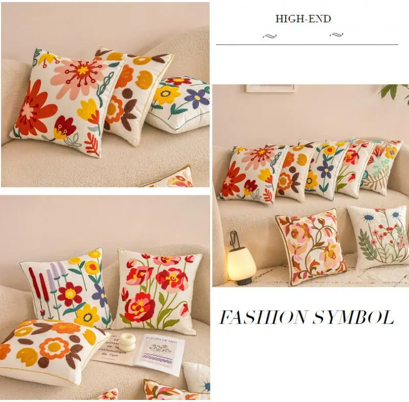 Life Style Canvas Sofa Kissenbezug Handtuch Blume bestickt Kopfteil Kissenbezug Überwurf Cojines Kissenbezüge 45x45 Dekor Zuhause – Detail 5