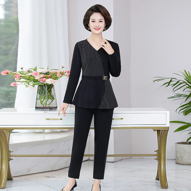

Two-Piece Suit for Young Mothers, Long-Sleeved Shirt, Casual Blouse for Middle-Aged Women, New Fashion, 2023