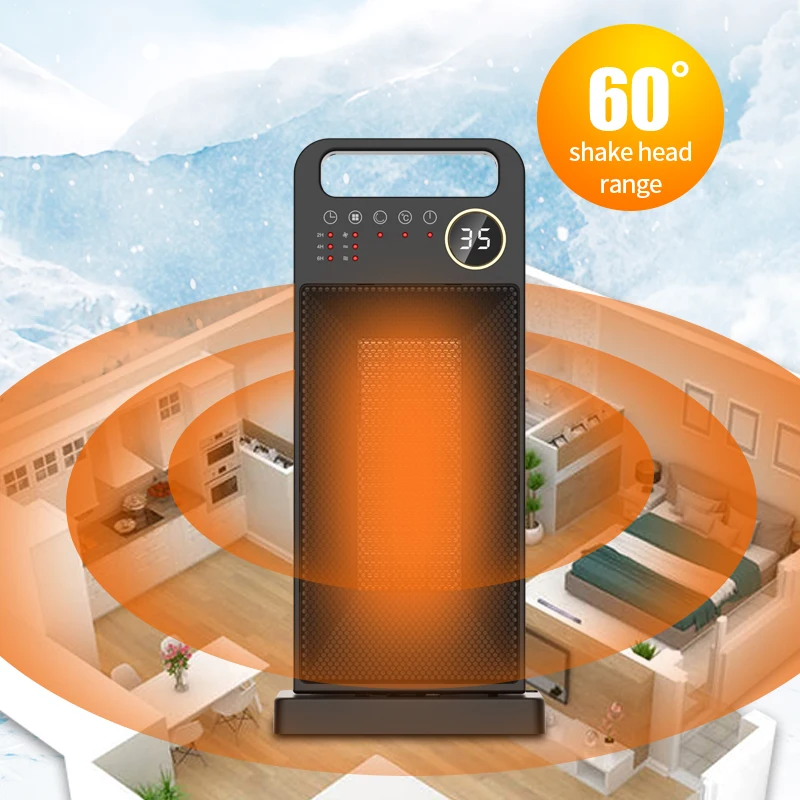 

Winter Heating Equipment Bedroom 1200W 1500W Mini PTC Stand Fan Heater With Remote Touch Panel
