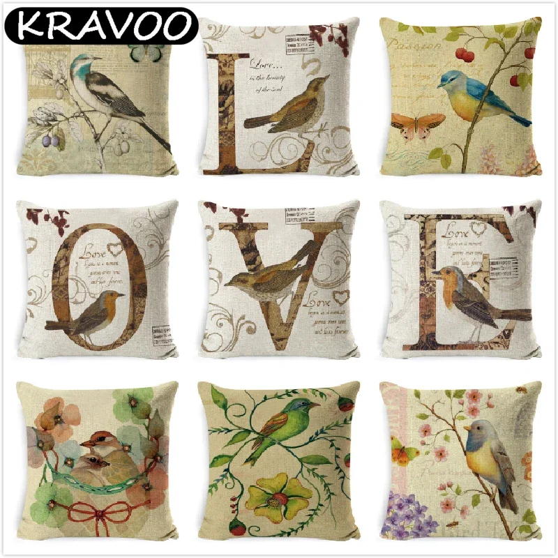 

Подушка, Женская Подушка, наволочка из хлопка и льна с надписью чехол Bird Anlmal, домашняя декоративная наволочка для подушки Funda Cojin