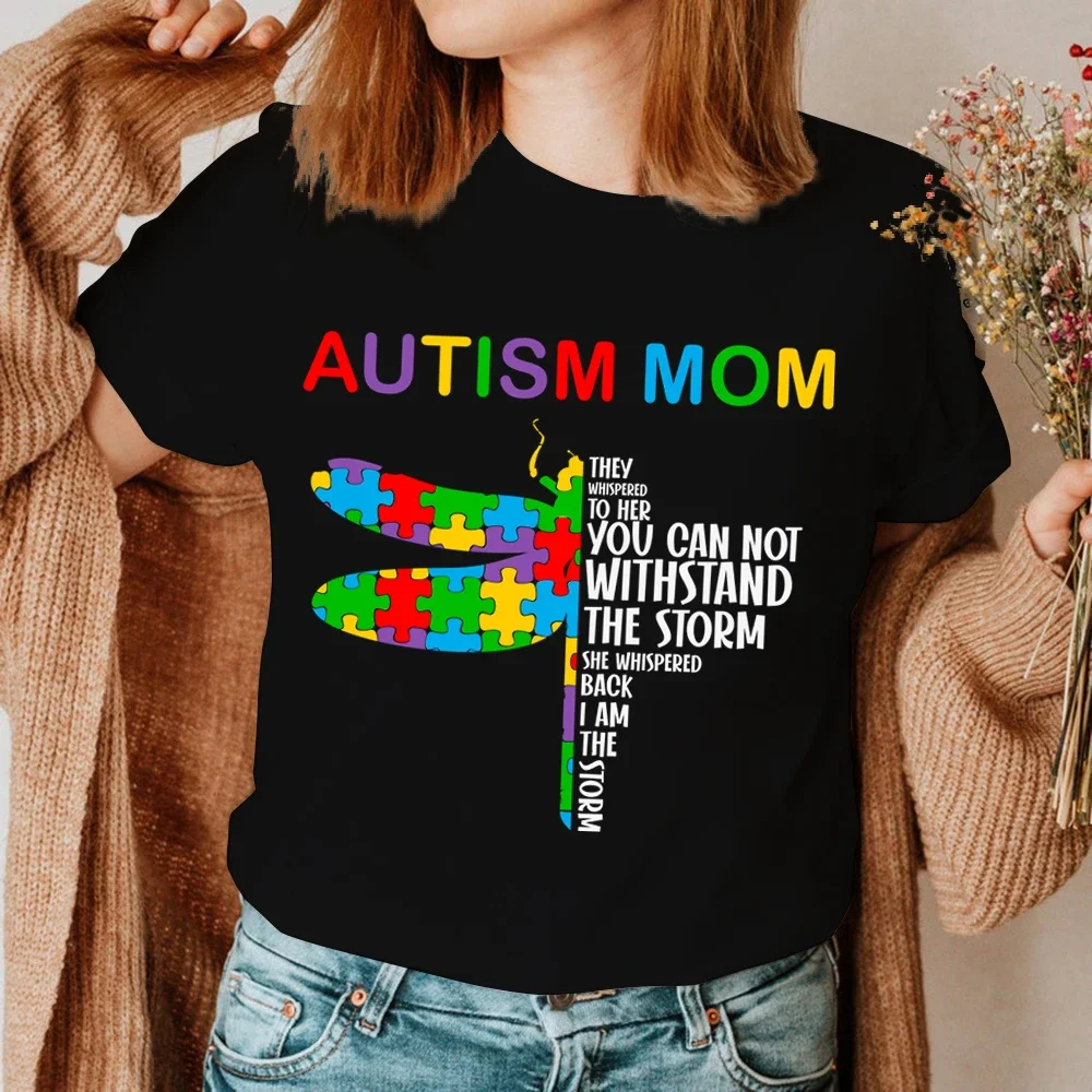 

T Shirt for Women Autism Mom Print Casual Harajuku Tee Shirts Summer Short Sleeve Woman Tops Female Tshirt Camiseta Mujer