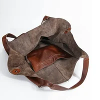 Retro Minimalist Tote Bag Large Capacity Shopping Bag Fashion PU Leather Soft Leather Shoulder Bag - Image 3