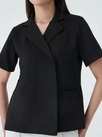 BJTZ 2026 Spring Summer Women Solid Color Single Breasted Short Sleeve Jacket Office Casual Work Tops - Image 5