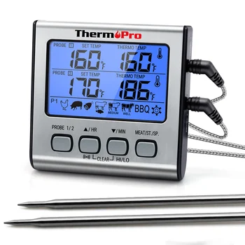 ThermoPro 디지털 백라이트 LCD 디스플레이 온도계 TP17, 듀얼 프로브, BBQ 오븐 고기 그릴 요리용, 주방 온도계