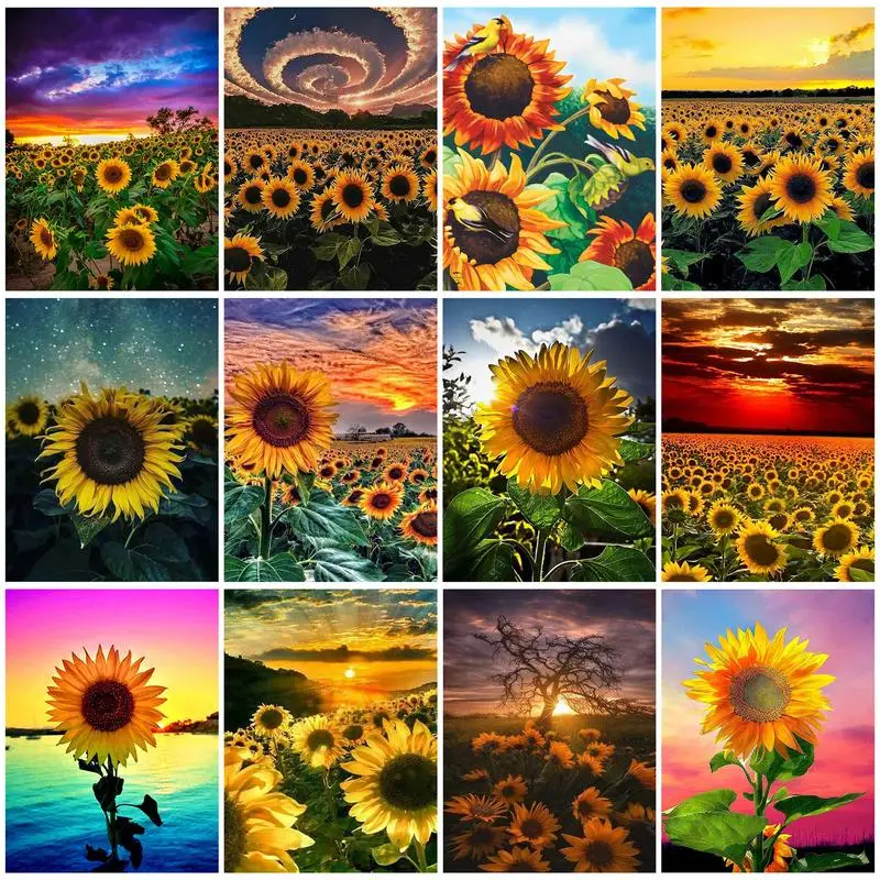 

Chenistory 5D DIY Diamond Painting Sunflolwer Mosaic Embroidery Flower Cross Stitch Wall Art Home Living Room Decoration Gift