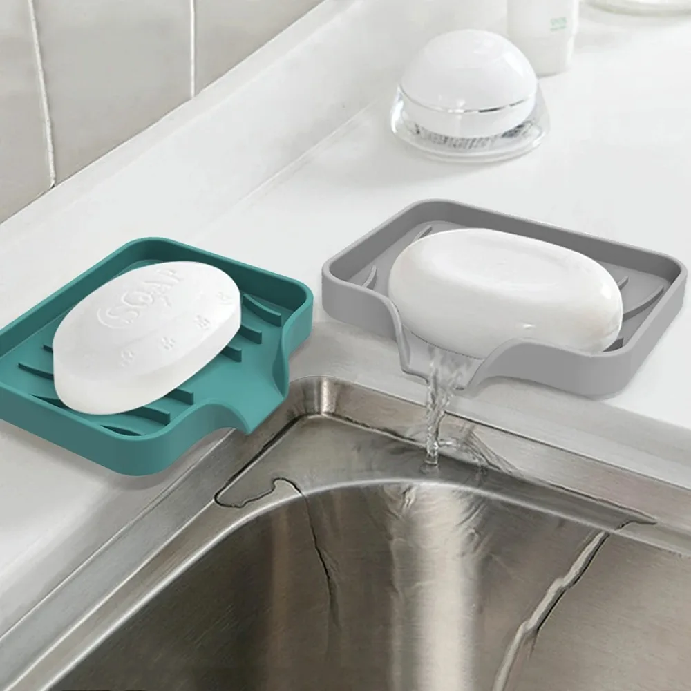 Kitchen Sink Sponge Holder Silicone Soap Dish Bar Soap Holder Self Draining Anti-slip Storage Rack Bathroom Kitchen Supplies 5