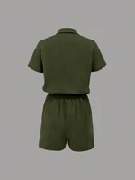 Ladies' summer jumpsuit waist cinched short sleeved jumpsuit elegant jumpsuit loose 626 - Image 2